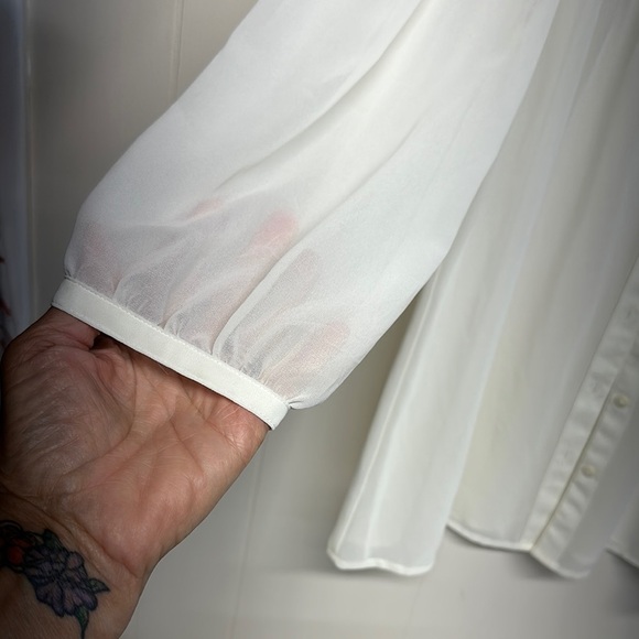 LOFT Cream Blouse with Bib Collar and Ruffled 3/4 Sleeves - Picture 3 of 10